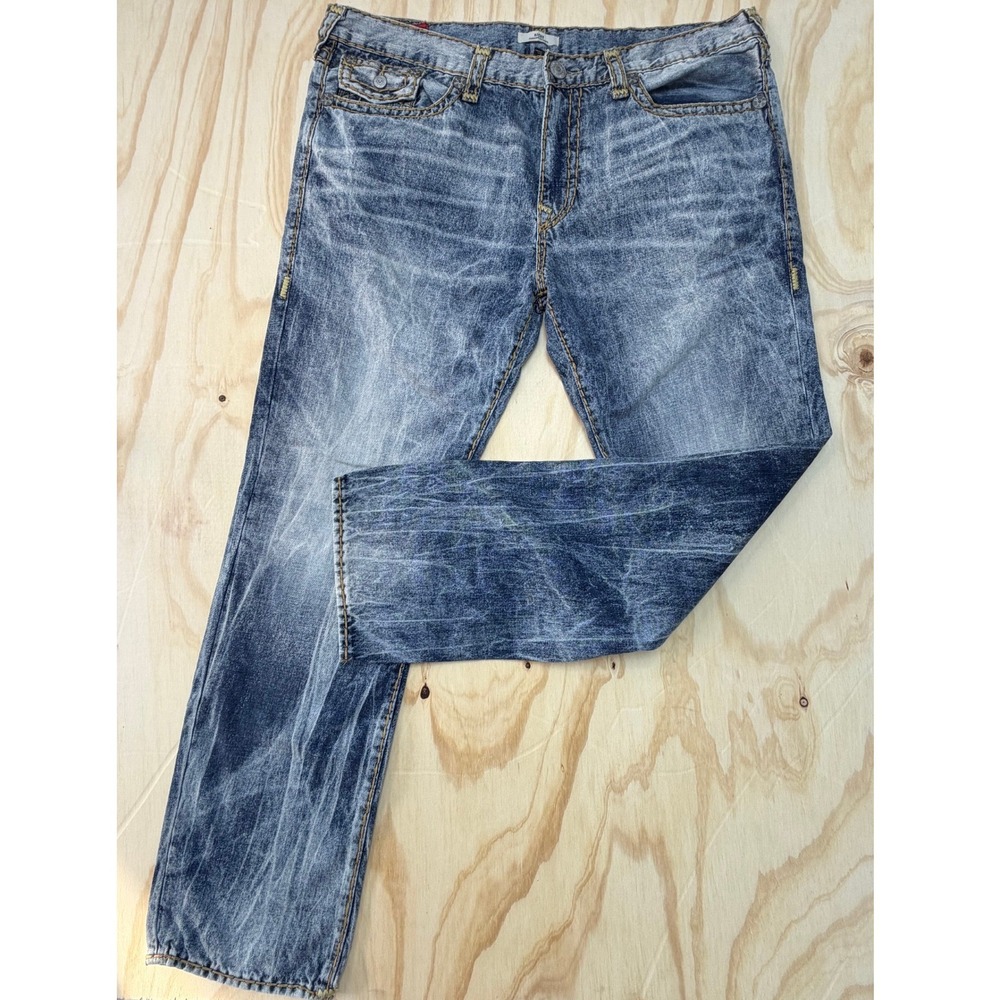 True Religion Ricky Relaxed Straight Big T Blue Jeans Mens 42 G32NOBWX01149